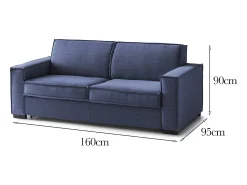 Sofá fixo Dauder, sofá de 2 lugares, 100% Fabricado na Itália, Sofá da sala em tecido, com braços finos, 160x95h90 cm, Azul