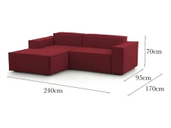Sofá fixo Dcagnan, Sofá modular grande de 2 lugares com península esquerda, 100% Fabricado na Itália, Sofá de tecido moderno, 240x170h70 cm, Vermelho