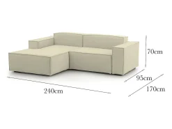 Sofá fixo Dcagnan, Sofá modular grande de 2 lugares com península esquerda, 100% Fabricado na Itália, Sofá de tecido moderno, 240x170h70 cm, Bege