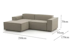 Sofá fixo Dcagnan, Sofá modular grande de 2 lugares com península esquerda, 100% Fabricado na Itália, Sofá de tecido moderno, 240x170h70 cm, Taupe
