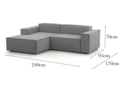 Sofá fixo Dcagnan, Sofá modular grande de 2 lugares com península esquerda, 100% Fabricado na Itália, Sofá de tecido moderno, 240x170h70 cm, Cinza