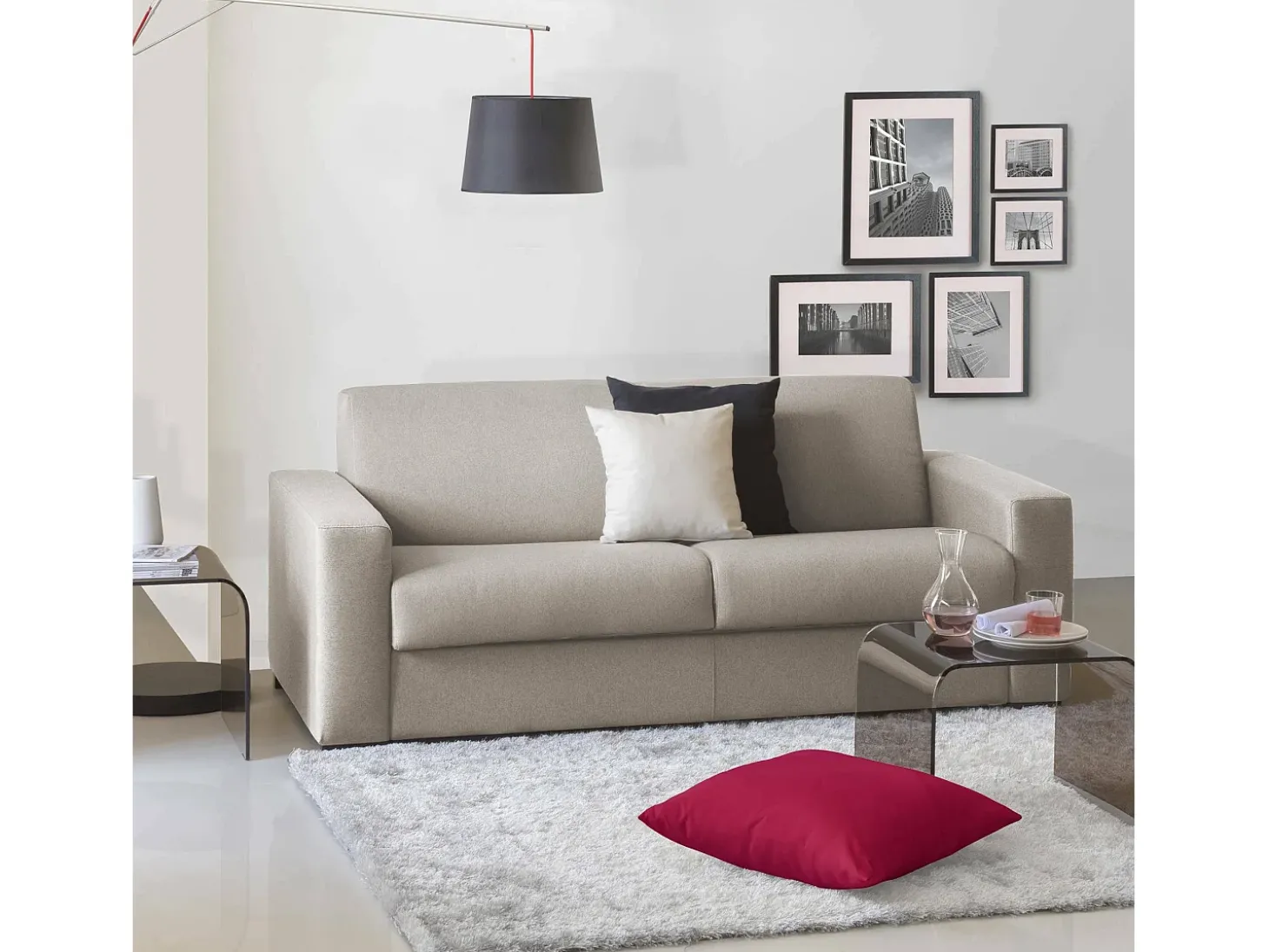 Sofá fixo Dciucc, sofá de 3 lugares, 100% Fabricado na Itália, Sofá da sala em tecido acolchoado, com braços padrão, 220x95h90 cm, Taupe