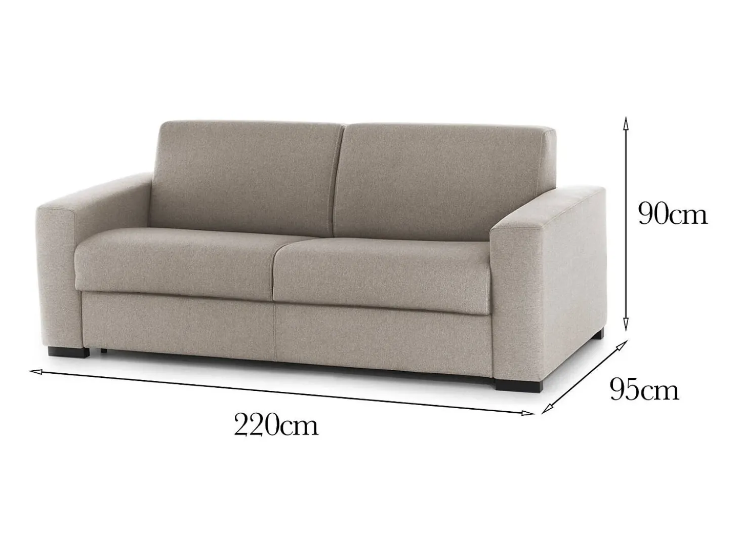 Sofá fixo Dciucc, sofá de 3 lugares, 100% Fabricado na Itália, Sofá da sala em tecido acolchoado, com braços padrão, 220x95h90 cm, Taupe