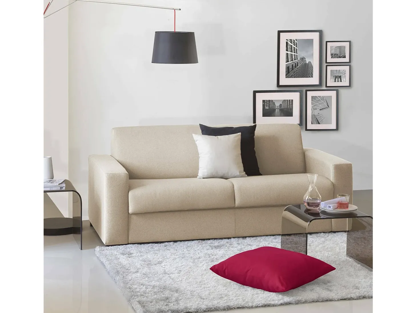 Sofá fixo Dciucc, sofá de 3 lugares, 100% Fabricado na Itália, Sofá da sala em tecido acolchoado, com braços padrão, 220x95h90 cm, Bege