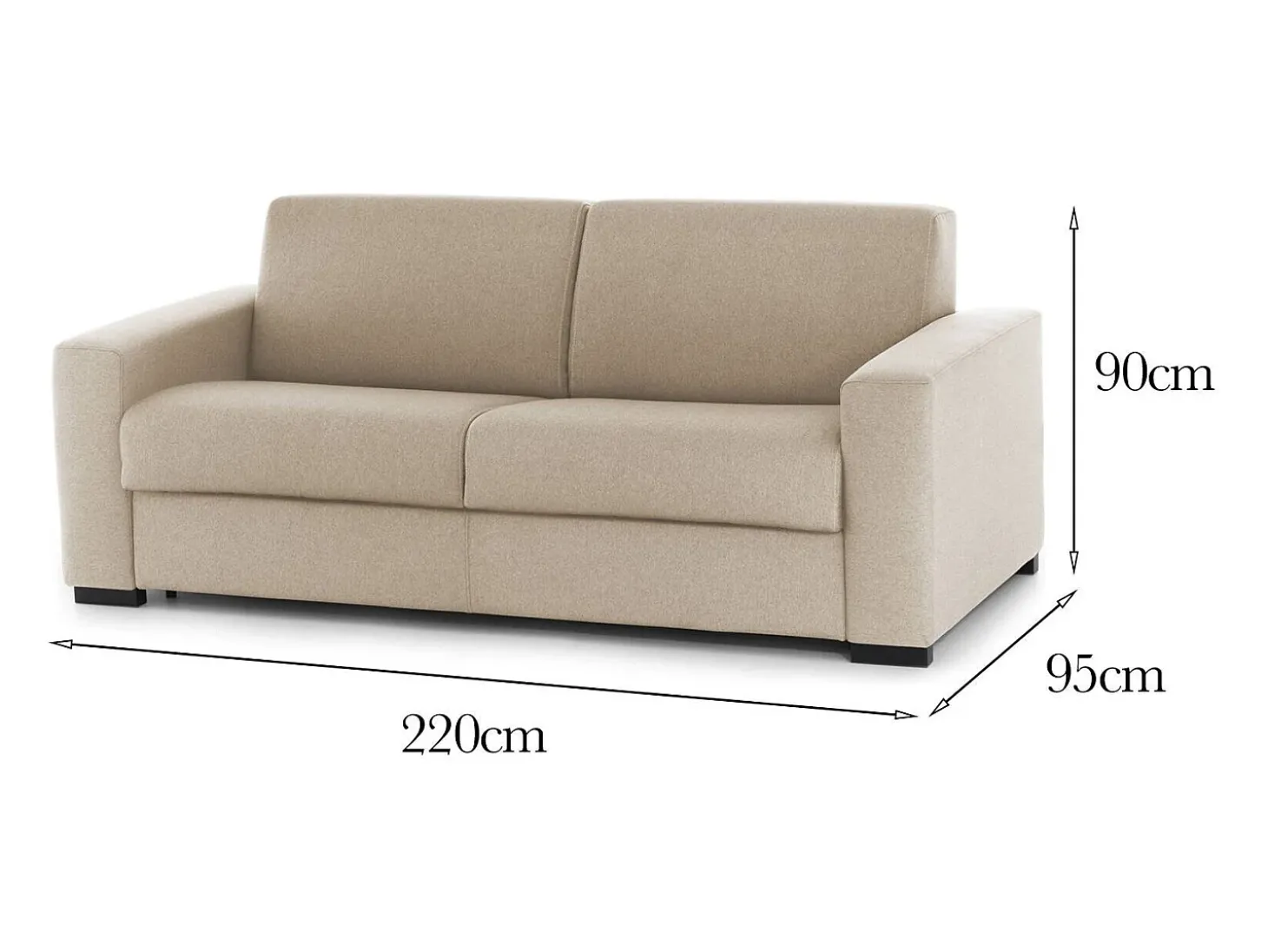 Sofá fixo Dciucc, sofá de 3 lugares, 100% Fabricado na Itália, Sofá da sala em tecido acolchoado, com braços padrão, 220x95h90 cm, Bege