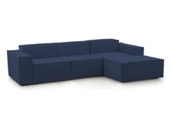 Sofá fixo Ddzek, sofá modular de 3 lugares com península direita, 100% Fabricado na Itália, Sofá de tecido moderno, 300x170h70 cm, Azul