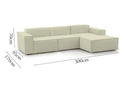 Sofá fixo Ddzek, sofá modular de 3 lugares com península direita, 100% Fabricado na Itália, Sofá de tecido moderno, 300x170h70 cm, Bege