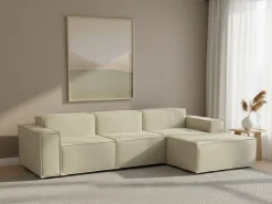 Sofá fixo Ddzek, sofá modular de 3 lugares com península direita, 100% Fabricado na Itália, Sofá de tecido moderno, 300x170h70 cm, Bege