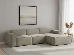 Sofá fixo Ddzek, sofá modular de 3 lugares com península direita, 100% Fabricado na Itália, Sofá de tecido moderno, 300x170h70 cm, Taupe