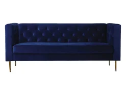 Sofá fixo de veludo "Bruce" - 196 x 76 x 82 cm - 3 lugares - Azul escuro