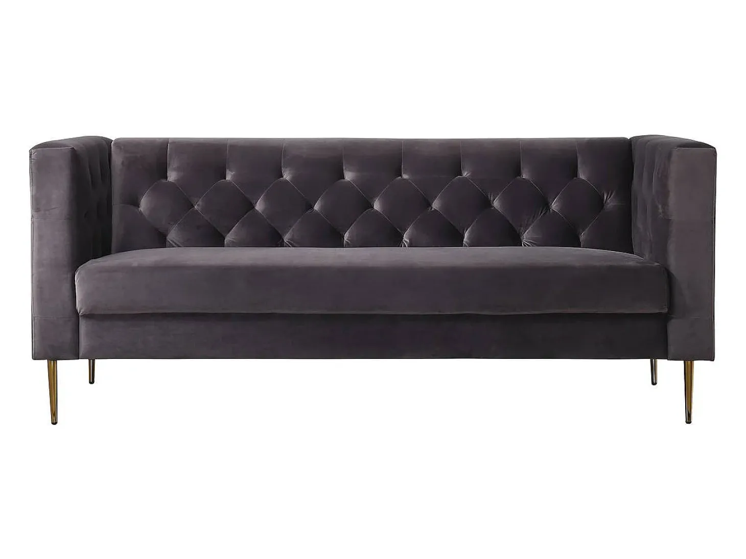 Sofá fixo de veludo "Bruce" - 196 x 76 x 82 cm - 3 lugares - Cinza