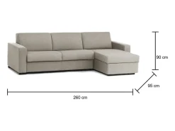 Sofá fixo Debora, Sofá de canto, 100% Made in Italy, Sofá de ala, com penínula de arrumação reverível, em tecido acolchoado, com braço fino, 260x95h90 cm, Taupe