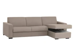 Sofá fixo Debora, Sofá de canto, 100% Made in Italy, Sofá de ala, com penínula de arrumação reverível, em tecido acolchoado, com braço fino, 260x95h90 cm, Taupe