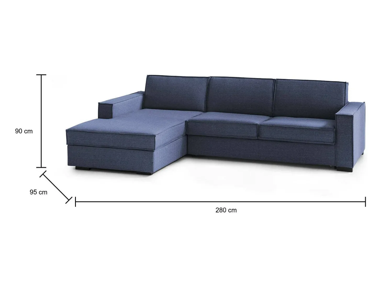 Sofá fixo Dfabbia, Sofá de canto, 100% Fabricado na Itália, Sofá da sala com, Península esquerda, com braços padrão, 280x95h90 cm, Azul