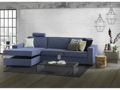 Sofá fixo Dfabbia, Sofá de canto, 100% Fabricado na Itália, Sofá da sala com, Península esquerda, com braços padrão, 280x95h90 cm, Azul