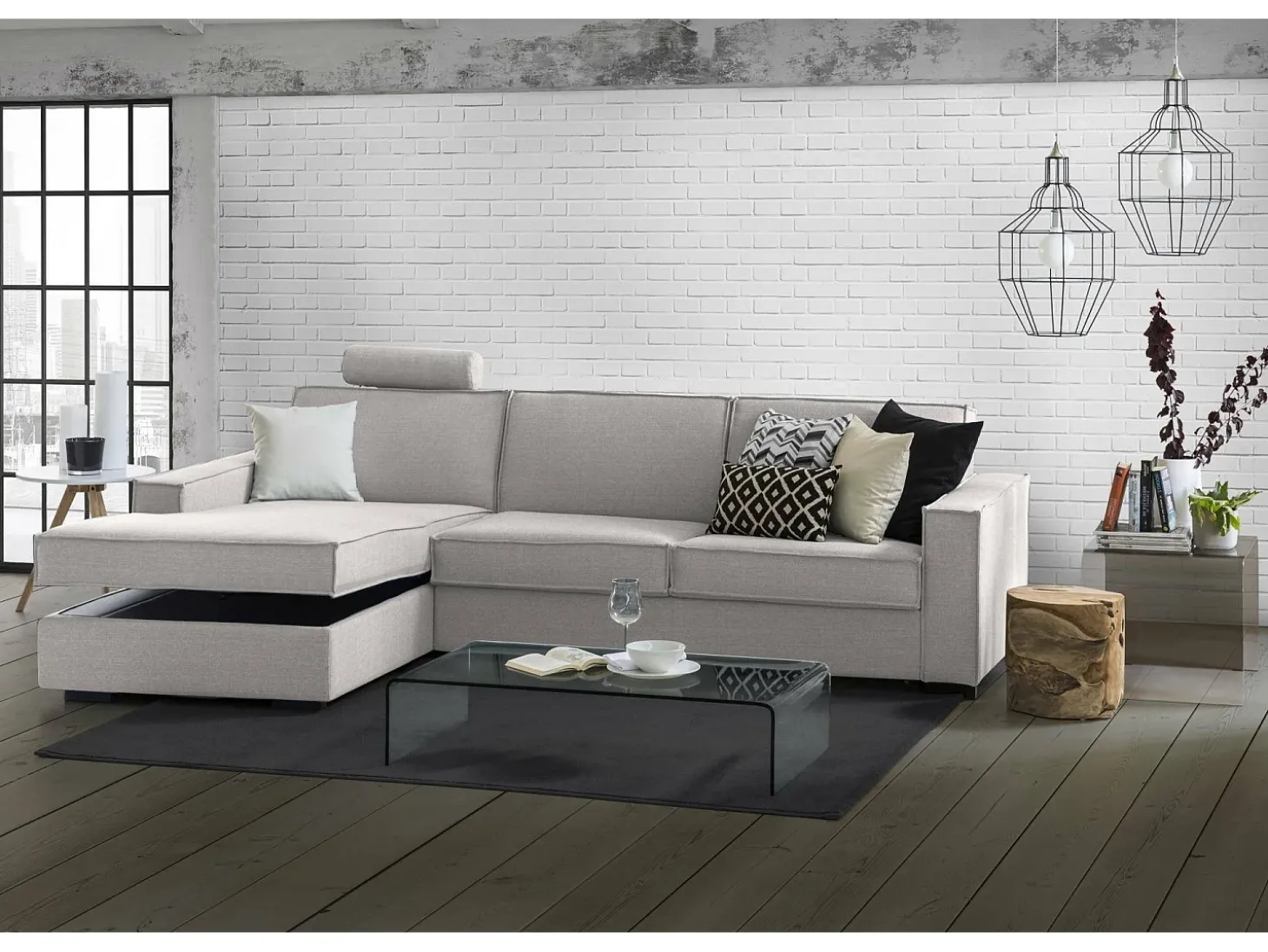 Sofá fixo Dfabbia, Sofá de canto, 100% Fabricado na Itália, Sofá da sala com, Península esquerda, com braços padrão, 280x95h90 cm, Cinza