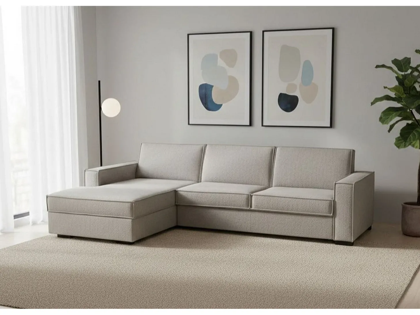 Sofá fixo Dfabbia, Sofá de canto, 100% Fabricado na Itália, Sofá da sala com, Península esquerda, com braços padrão, Cm 280x95h90, Taupe
