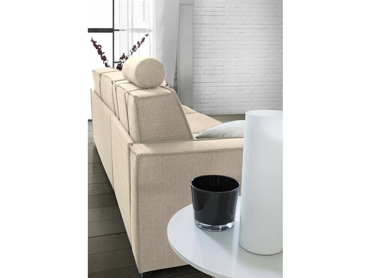 Sofá fixo Dfabbia, Sofá de canto, 100% Fabricado na Itália, Sofá da sala com, Península esquerda, com braços padrão, Cm 280x95h90, Bege