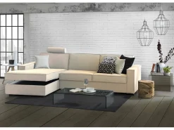 Sofá fixo Dfabbia, Sofá de canto, 100% Fabricado na Itália, Sofá da sala com, Península esquerda, com braços padrão, Cm 280x95h90, Bege