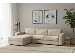 Sofá fixo Dfabbia, Sofá de canto, 100% Fabricado na Itália, Sofá da sala com, Península esquerda, com braços padrão, Cm 280x95h90, Bege
