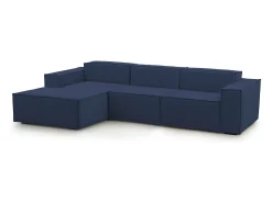 Sofá fixo Dflori, sofá modular de 3 lugares com península esquerda, 100% Fabricado na Itália, Sofá de tecido moderno, 300x170h70 cm, Azul