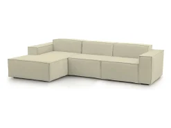 Sofá fixo Dflori, sofá modular de 3 lugares com península esquerda, 100% Fabricado na Itália, Sofá de tecido moderno, 300x170h70 cm, Bege