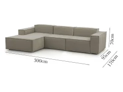 Sofá fixo Dflori, sofá modular de 3 lugares com península esquerda, 100% Fabricado na Itália, Sofá de tecido moderno, 300x170h70 cm, Taupe