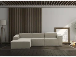 Sofá fixo Dflori, sofá modular de 3 lugares com península esquerda, 100% Fabricado na Itália, Sofá de tecido moderno, 300x170h70 cm, Taupe