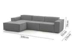 Sofá fixo Dflori, sofá modular de 3 lugares com península esquerda, 100% Fabricado na Itália, Sofá de tecido moderno, 300x170h70 cm, Cinza
