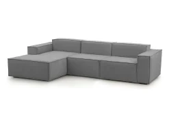 Sofá fixo Dflori, sofá modular de 3 lugares com península esquerda, 100% Fabricado na Itália, Sofá de tecido moderno, 300x170h70 cm, Cinza