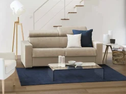 Sofá fixo Dfrar, ofá de 3 lugare, 100% Fabricado na Itália, Sofá da ala, em tecido acolchoado, com apoio de cabeça ajutávei â€<â€<e braço padrão, 220x95h85 cm, Bege