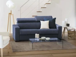 Sofá fixo Dfrar, ofá de 3 lugare, 100% Fabricado na Itália, Sofá da ala, em tecido acolchoado, com apoio de cabeça ajutávei â€<â€<e braço padrão, 220x95h85 cm, Azul