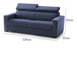 Sofá fixo Dfrar, ofá de 3 lugare, 100% Fabricado na Itália, Sofá da ala, em tecido acolchoado, com apoio de cabeça ajutávei â€<â€<e braço padrão, 220x95h85 cm, Azul