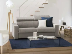 Sofá fixo Dfrar, sofá de 3 lugares, 100% Made in Italy, Sofá de sala, em tecido acolchoado, com apoios de cabeça ajustáveis ​​e braços standard, 220x95h85 cm, Taupe
