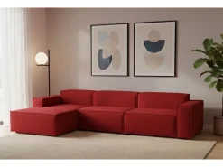 Sofá fixo Dgarzy, sofá modular de 4 lugares com península esquerda, 100% Fabricado na Itália, Sofá de tecido moderno, 340x170h70 cm, Vermelho