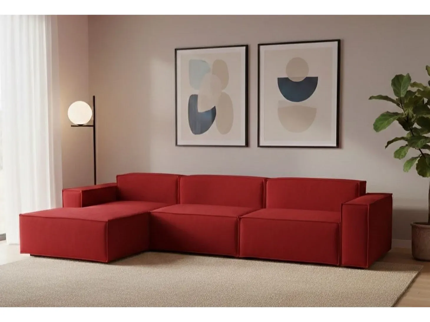 Sofá fixo Dgarzy, sofá modular de 4 lugares com península esquerda, 100% Fabricado na Itália, Sofá de tecido moderno, 340x170h70 cm, Vermelho