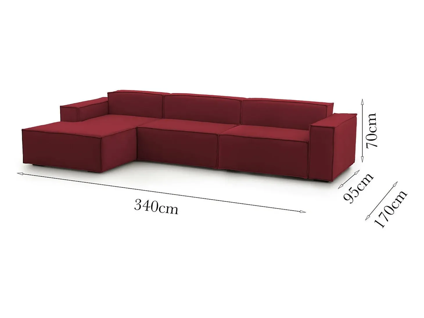 Sofá fixo Dgarzy, sofá modular de 4 lugares com península esquerda, 100% Fabricado na Itália, Sofá de tecido moderno, 340x170h70 cm, Vermelho