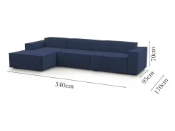 Sofá fixo Dgarzy, sofá modular de 4 lugares com península esquerda, 100% Fabricado na Itália, Sofá de tecido moderno, 340x170h70 cm, Azul