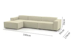Sofá fixo Dgarzy, sofá modular de 4 lugares com península esquerda, 100% Fabricado na Itália, Sofá de tecido moderno, 340x170h70 cm, Bege