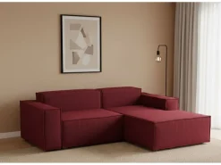 Sofá fixo Dgatta, Sofá modular grande de 2 lugares com península direita, 100% Fabricado na Itália, Sofá de tecido moderno, 240x170h70 cm, Vermelho