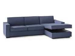 Sofá fixo Dgodea, Sofá de canto, 100% Fabricado na Itália, Sofá da sala com península direita de armazenamento, com braços finos, 260x95h90 cm, Azul