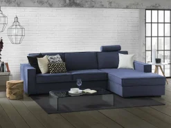 Sofá fixo Dgodea, Sofá de canto, 100% Fabricado na Itália, Sofá da sala com península direita de armazenamento, com braços finos, 260x95h90 cm, Azul
