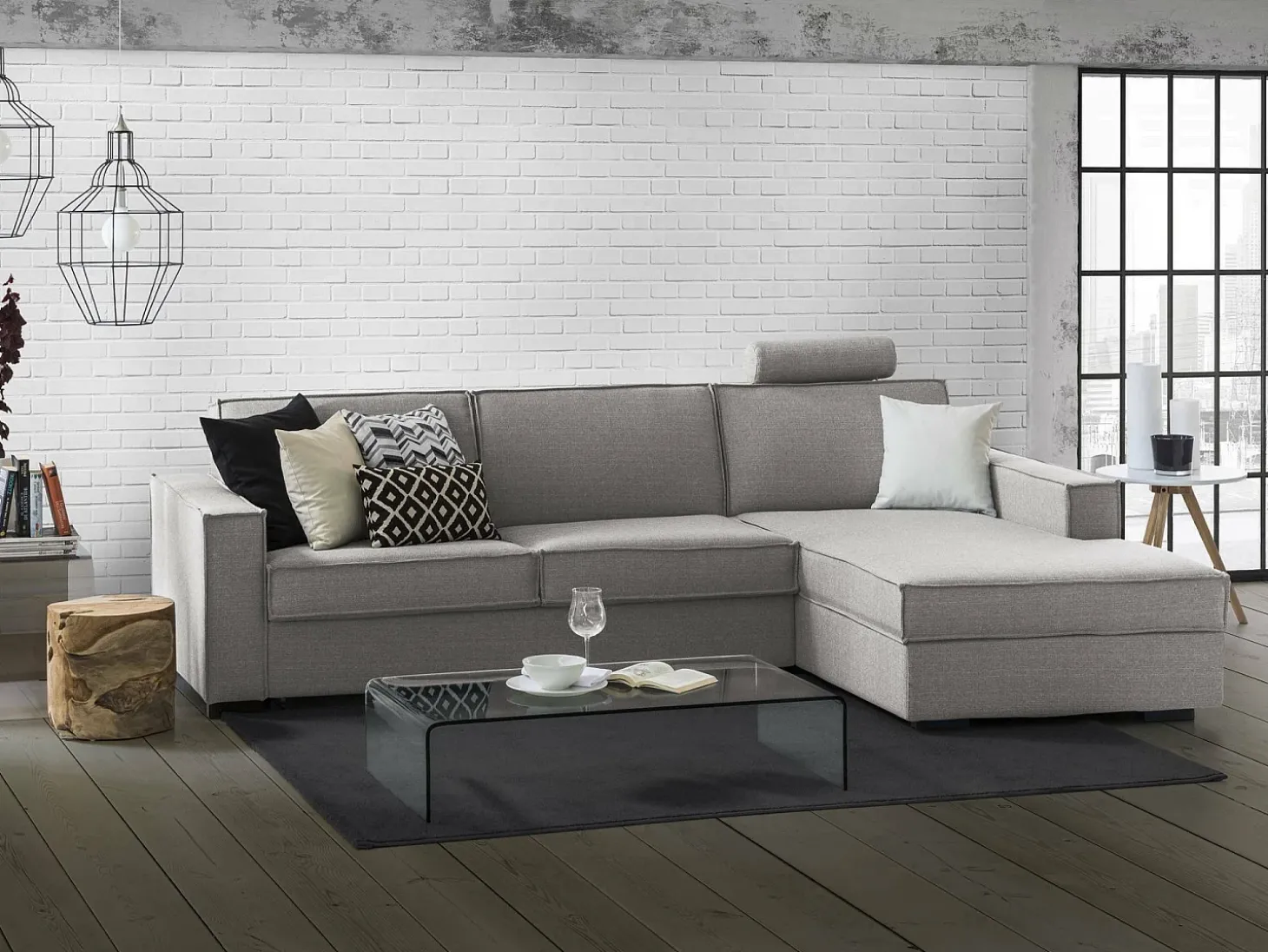 Sofá fixo Dgodea, Sofá de canto, 100% Fabricado na Itália, Sofá da sala com península direita, com braços finos, 260x95h90 cm, Cinza