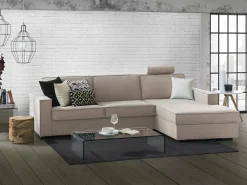 Sofá fixo Dgodea, Sofá de canto, 100% Fabricado na Itália, Sofá da sala com, Península direita, com braços finos, Cm 260x95h90, Taupe