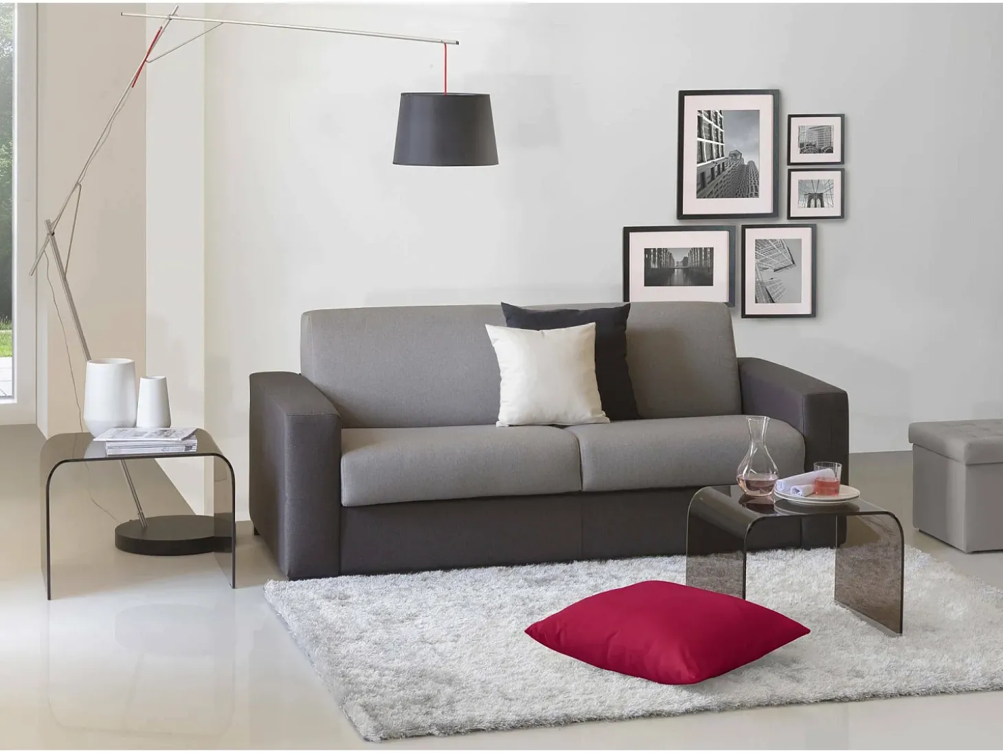 Sofá fixo Dgunte, Sofá grande de 2 lugares, 100% Fabricado na Itália, Sofá da sala, em tecido acolchoado, com braços finos, 180x95h90 cm, Cinza e Antracite