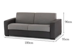 Sofá fixo Dgunte, Sofá grande de 2 lugares, 100% Fabricado na Itália, Sofá da sala, em tecido acolchoado, com braços finos, 180x95h90 cm, Cinza e Antracite