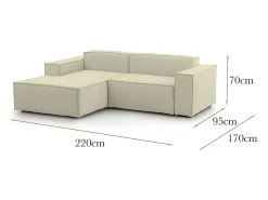 Sofá fixo Dkivil, sofá modular de 2 lugares com península esquerda, 100% Fabricado na Itália, Sofá de tecido moderno, 220x170h70 cm, Bege