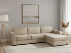 Sofá fixo Dkiyin, Sofá de canto, 100% Fabricado na Itália, Sofá da sala com península de contêiner direita, com braços padrão, 280x95h90 cm, Bege