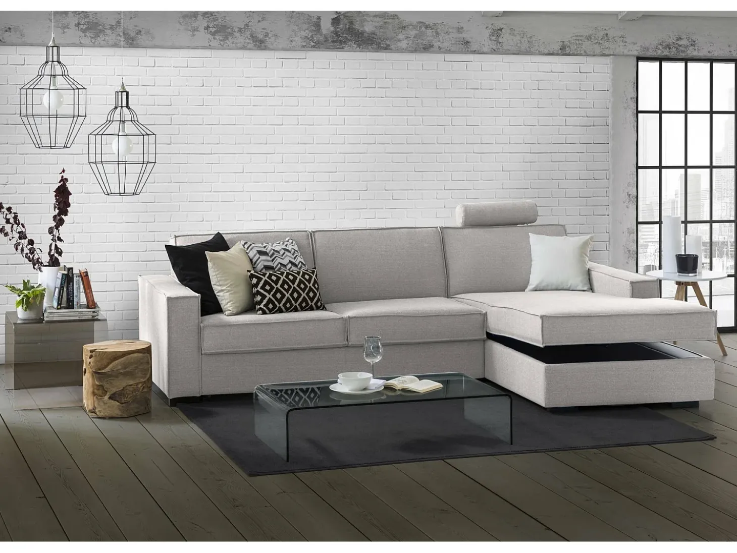 Sofá fixo Dkiyin, Sofá de canto, 100% Fabricado na Itália, Sofá da sala com península de contêiner direita, com braços padrão, 280x95h90 cm, Cinza