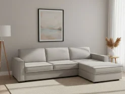 Sofá fixo Dkiyin, Sofá de canto, 100% Fabricado na Itália, Sofá da sala com península de contêiner direita, com braços padrão, 280x95h90 cm, Cinza